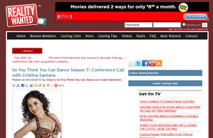 So You Think You Can Dance Season 7: Conference Call with Cristina Santana