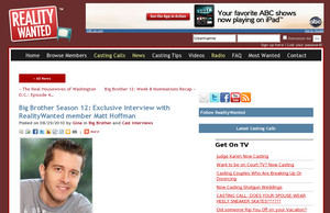 Big Brother Season 12: Exclusive Interview with RealityWanted member Matt Hoffman