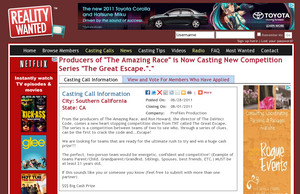 Producers of "The Amazing Race" is Now Casting New Competition Series "The Great Escape."." : RealityWanted.com: Reality TV, Game Show, Talk Show, News 