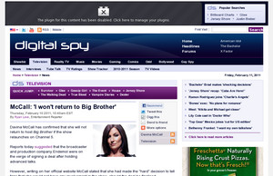 McCall: 'I won't return to Big Brother'