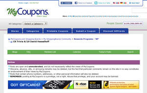 CR Trivia 9/29  David Hasselhoff - MyCoupons.com Shopping Boards